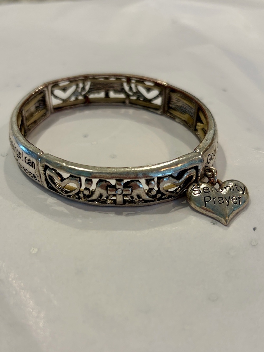 Silver Serenity Prayer Heart Charm Stretch Bracelet - Picture 4 of 6